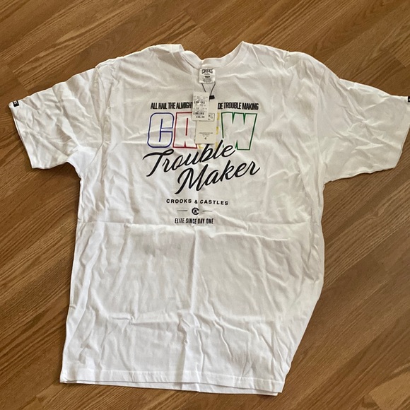 NWT Crooks&Castles short sleeve t-shirt white with multi color lettering size XL - Picture 2 of 5
